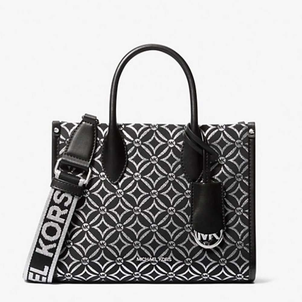 Michael Kors Mirella Small Metallic Logo Jacquard Crossbody Bag Black/Silver 
NW